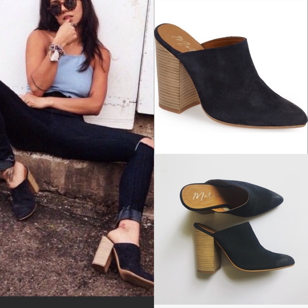 Matisse Annie Mules Suede Navy Size 10 Chunky Heel